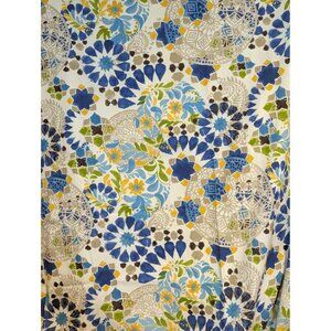 Pottery Barn Lined Floral Tile Curtain Panel  Set of 2 70x108 Linen Cotton